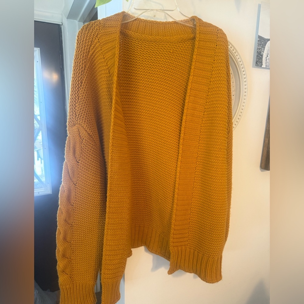 Cozy Mustard Open-Front Sweater